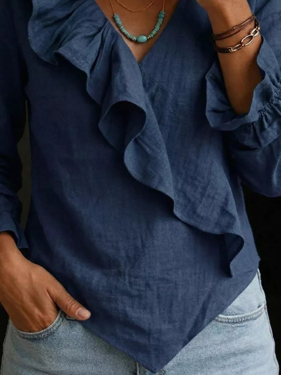 Black relaxed blouse with v-neck