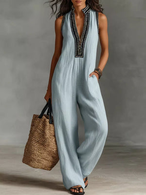 Full Size Sleeveless Wide-leg Jumpsuit Plus Size in Sky Blue