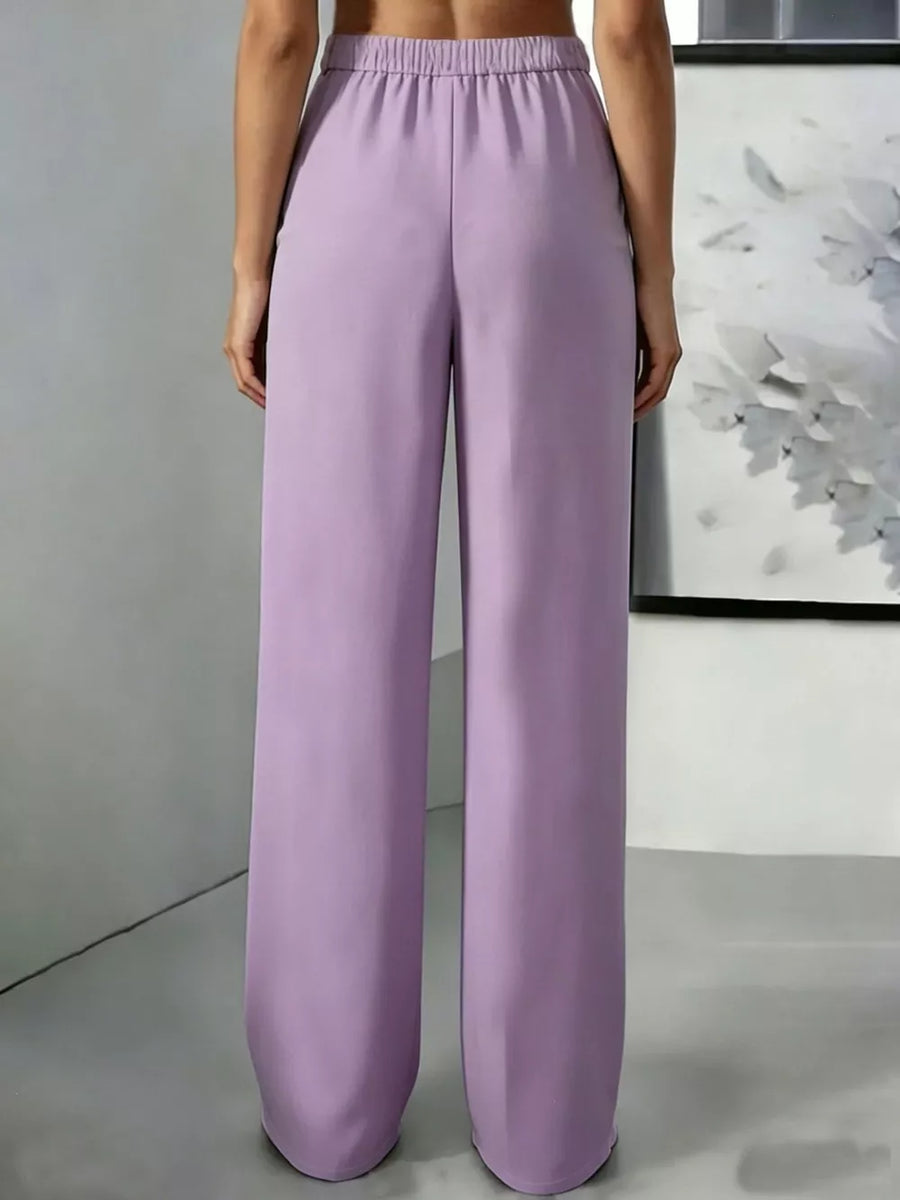 Button-down Pleated Pants in Burgundy with high-waisted