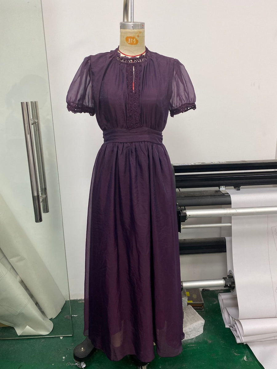 romantic maxi dress in plum with mock neck