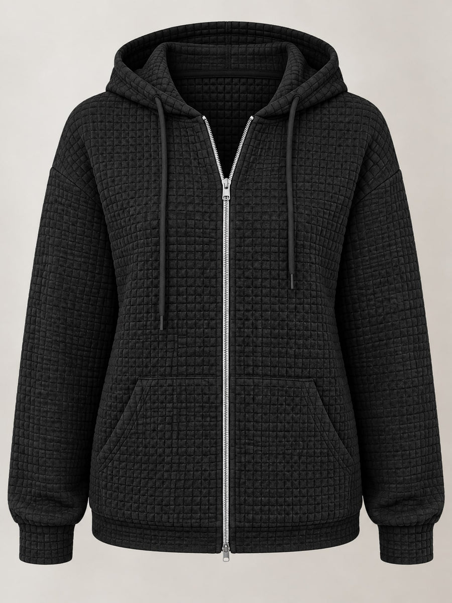 Polyester (90% to less than 95%) blended with spandex zip hoodie in White with relaxed silhouette