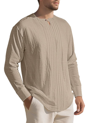 Black Forest Men's Casual Pleated Long Sleeve Shirt Plus Size