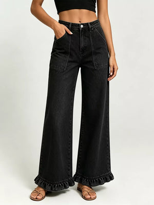 95%cotton, 5%spandex Care instructions: Machine wash cold jeans in Sky Blue with wide-leg silhouette