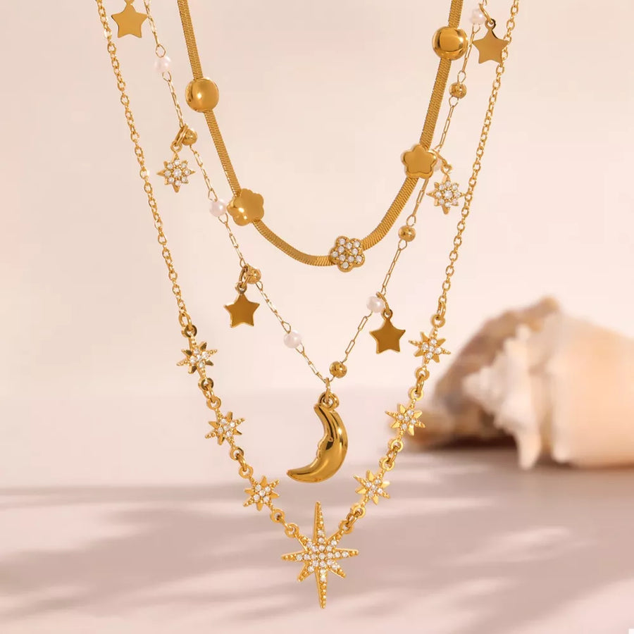 gold layered necklace with not applicable