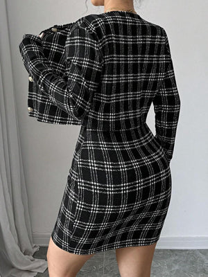 two-piece set in Black with plaid and two-piece set