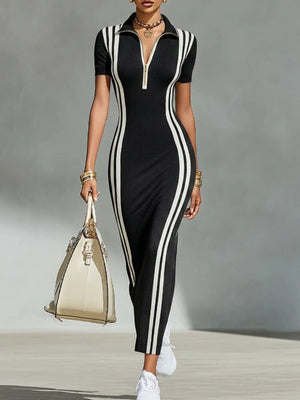 Brown midi dress with midi and half-zip