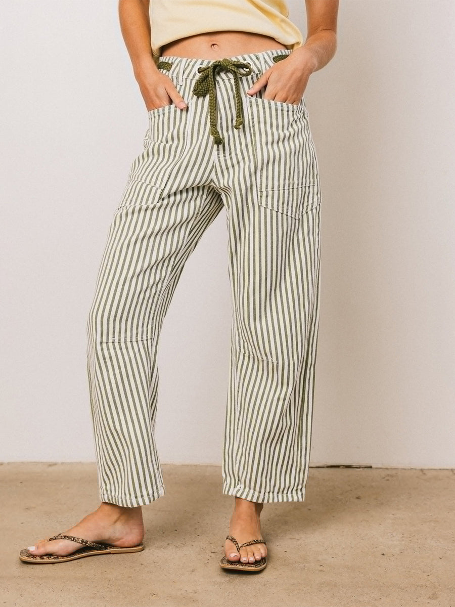 Drawstring Wide Leg Cropped Jeans in slate gray with drawstring waist