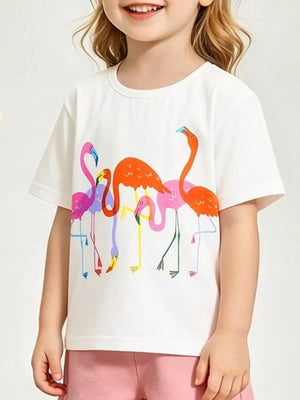 Playful flamingo print toddler t-shirt with crew neck.