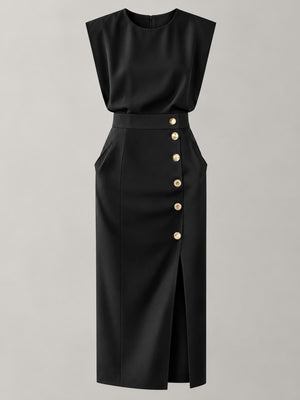 Green midi dress with midi and pull-on
