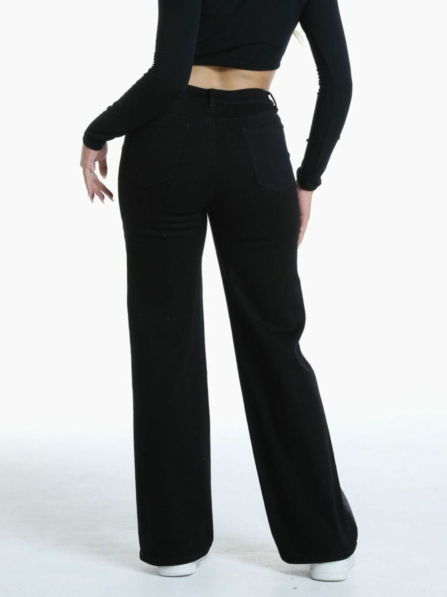 charcoal wide-leg jeans