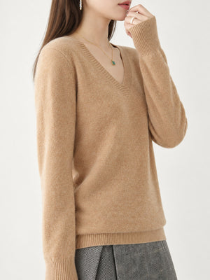V-Neck Solid Color Sweater in Emerald Green with lightweight