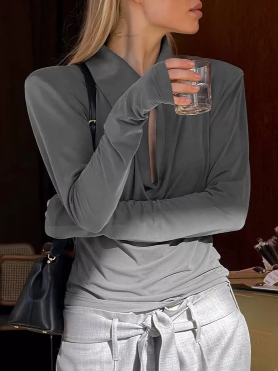 Gray blouse with hip-length and pullover