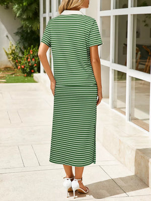 two-piece set featuring striped in black with 100% polyester Care instructions: Machine wash cold texture