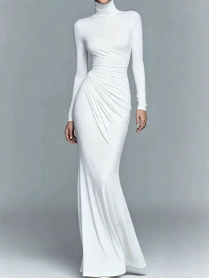 maxi dress in White with ruched and maxi