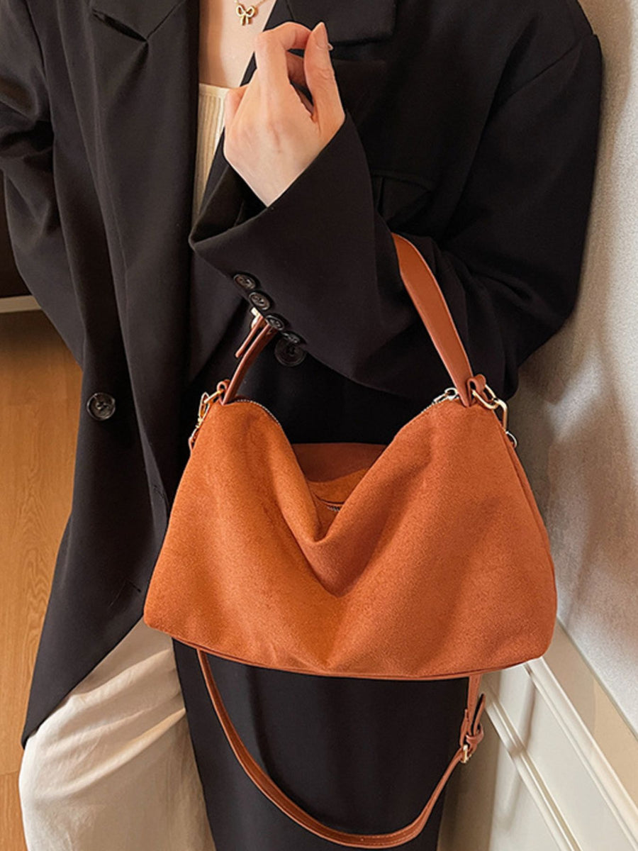 Suede Texture Crossbody Bag in Brown with adjustable strap
