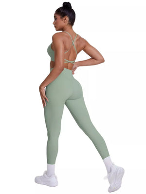 athleisure sports bra in Sage with scoop neck