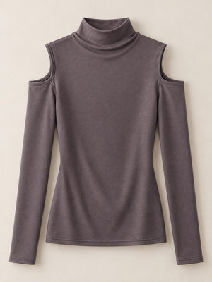 t-shirt in ivory with mock neck and long sleeve