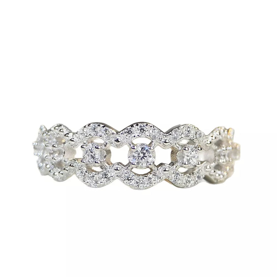 ring featuring geometric in clear with 925 sterling silver,Zircon Care instructions: Avoid wearing during exercise, as