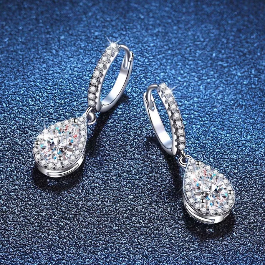 925 sterling silver,Moissanite Carat weight: 1ct Care instructions: Avoid wearin earrings in Silver with dangle silhouette