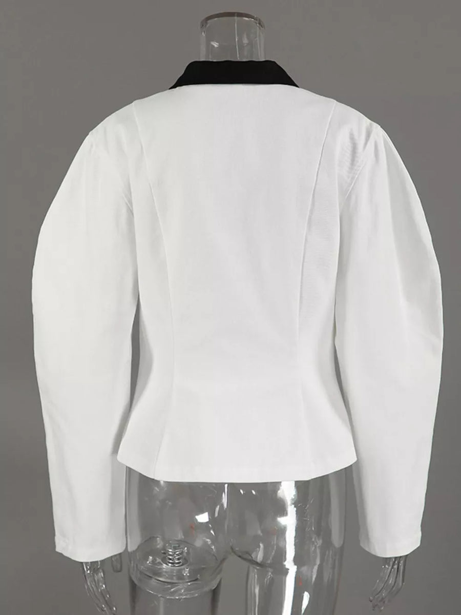 classic zip-up jacket in White with collared