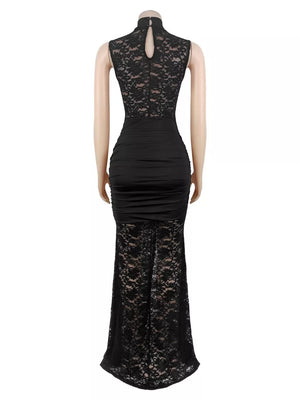 maxi dress in Burgundy with floral and lace