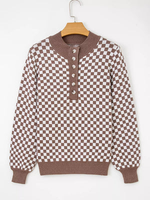 retro pullover sweater in Mocha with collared