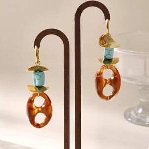 18K Gold-Plated, Resin, Stainless Steel, Turquoise Care instructions: Avoid wear earrings in amber with drop silhouette