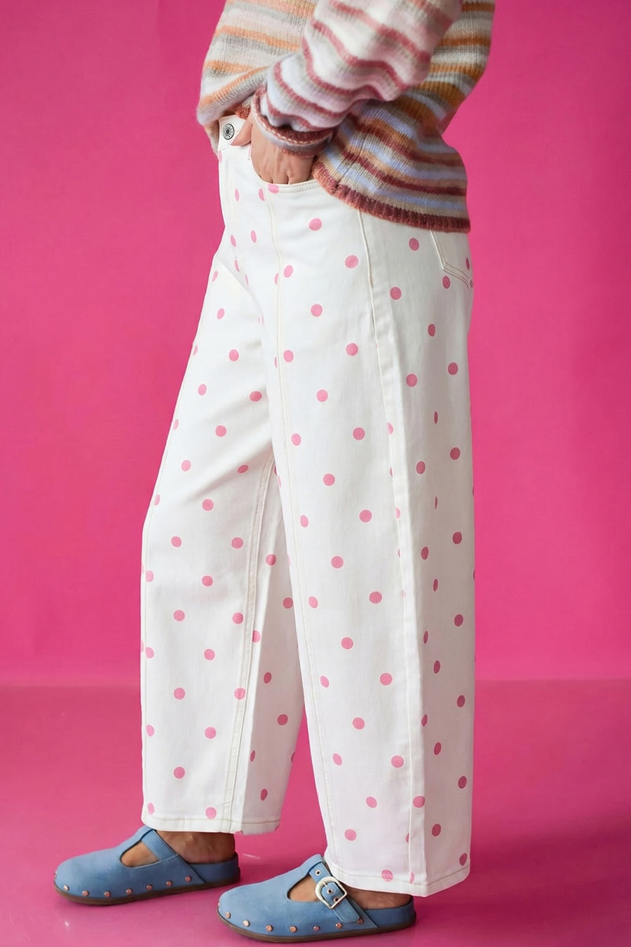 white wide-leg jeans with full-length and button-front