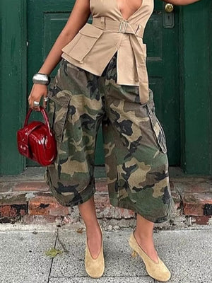 Camouflage with Camouflage Cargo Cropped Pants in Camouflage
