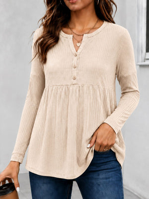 peplum top featuring waffle-knit in Beige with 100% polyester Care instructions: Machine wash cold texture