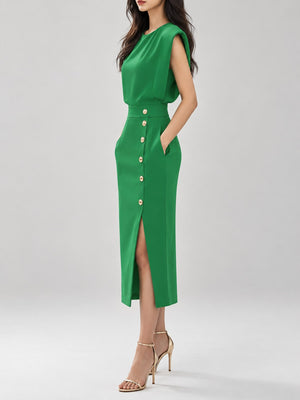 Polyester & midi dress in Rose Red with bodycon silhouette