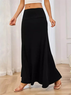 Black Flowy Maxi Skirt With Wide Waistband