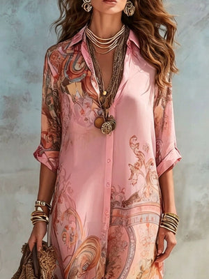 Purple shirt dress with plus-size and rolled sleeve