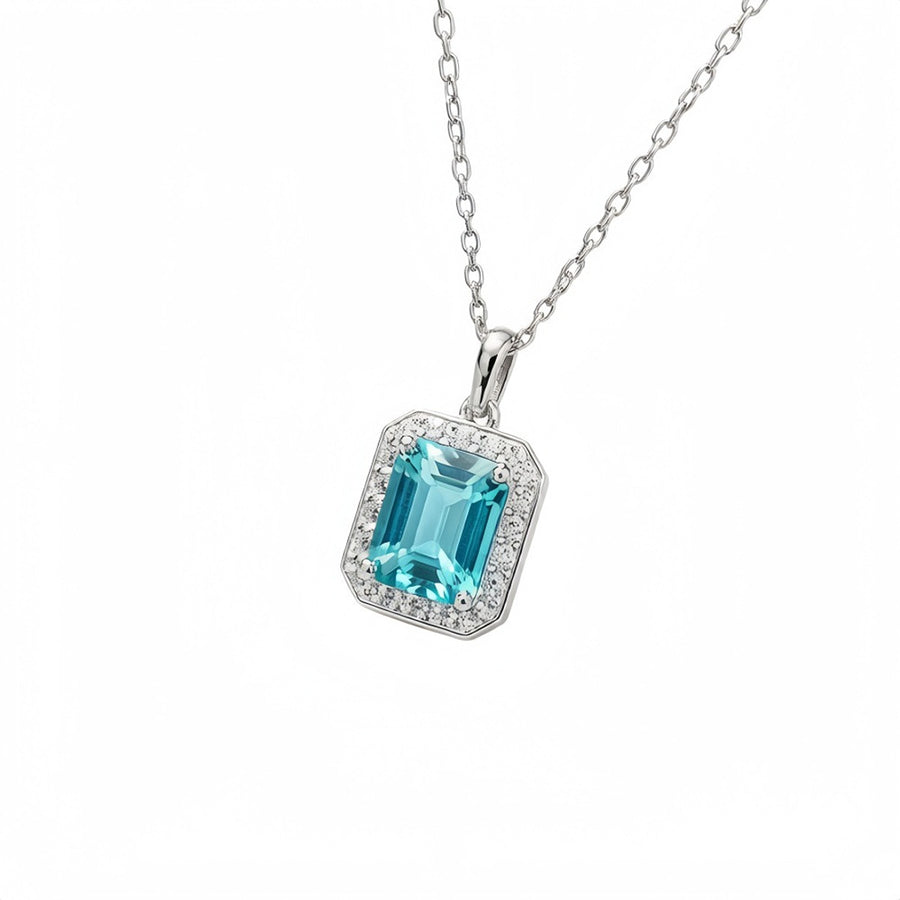 necklace in silver with geometric and zircon accents