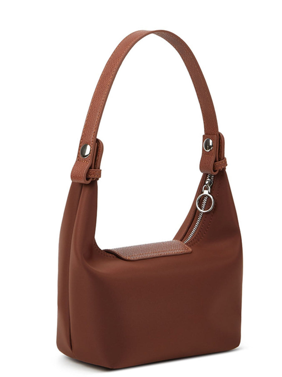Minimalist Leather-Trimmed Shoulder Bag in Dark Brown with leather trim