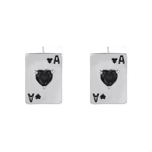 earrings in Black with playing card motif and rhinestone embellishment