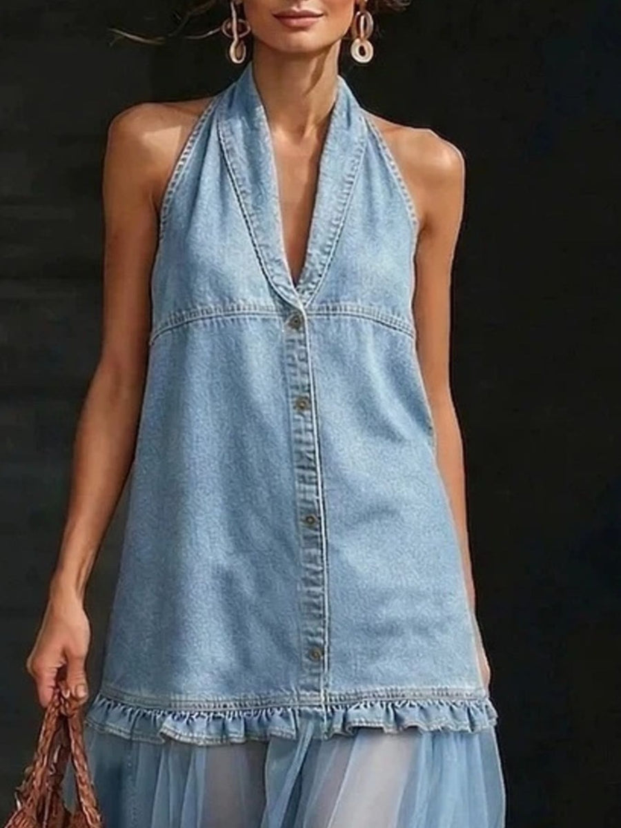 bohemian maxi dress in sky blue with halter