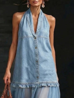 bohemian maxi dress in sky blue with halter