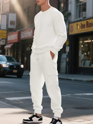 Khaki lounge set featuring pocketed and waffle knit