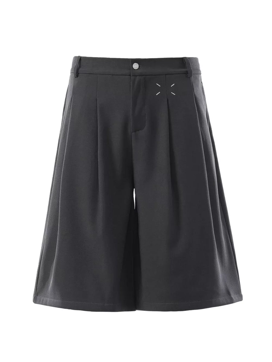Black Men's Pleated Loose Fit Capris