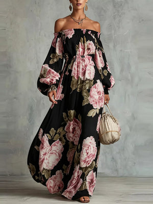 maxi dress in White with floral and smocked