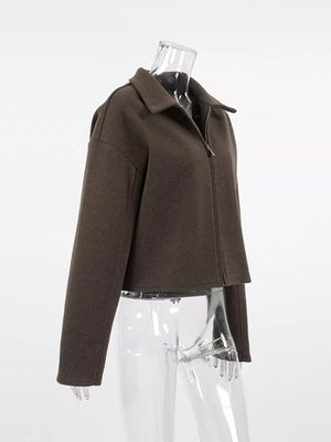 dark brown jacket with dropped shoulder and long sleeve