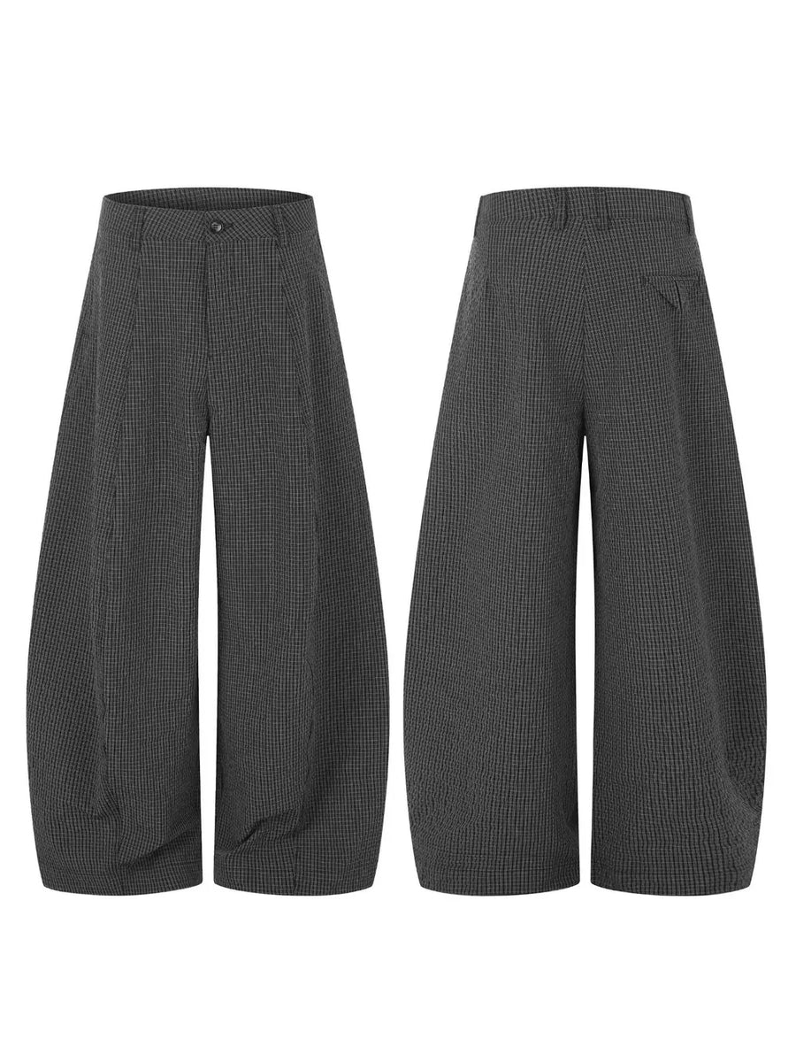 Grey with Men's Wide Leg Plaid Pants in Grey