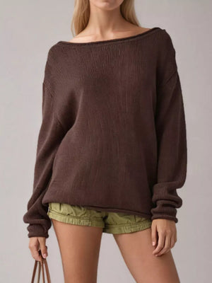 Taupe pullover sweater with pullover and striped
