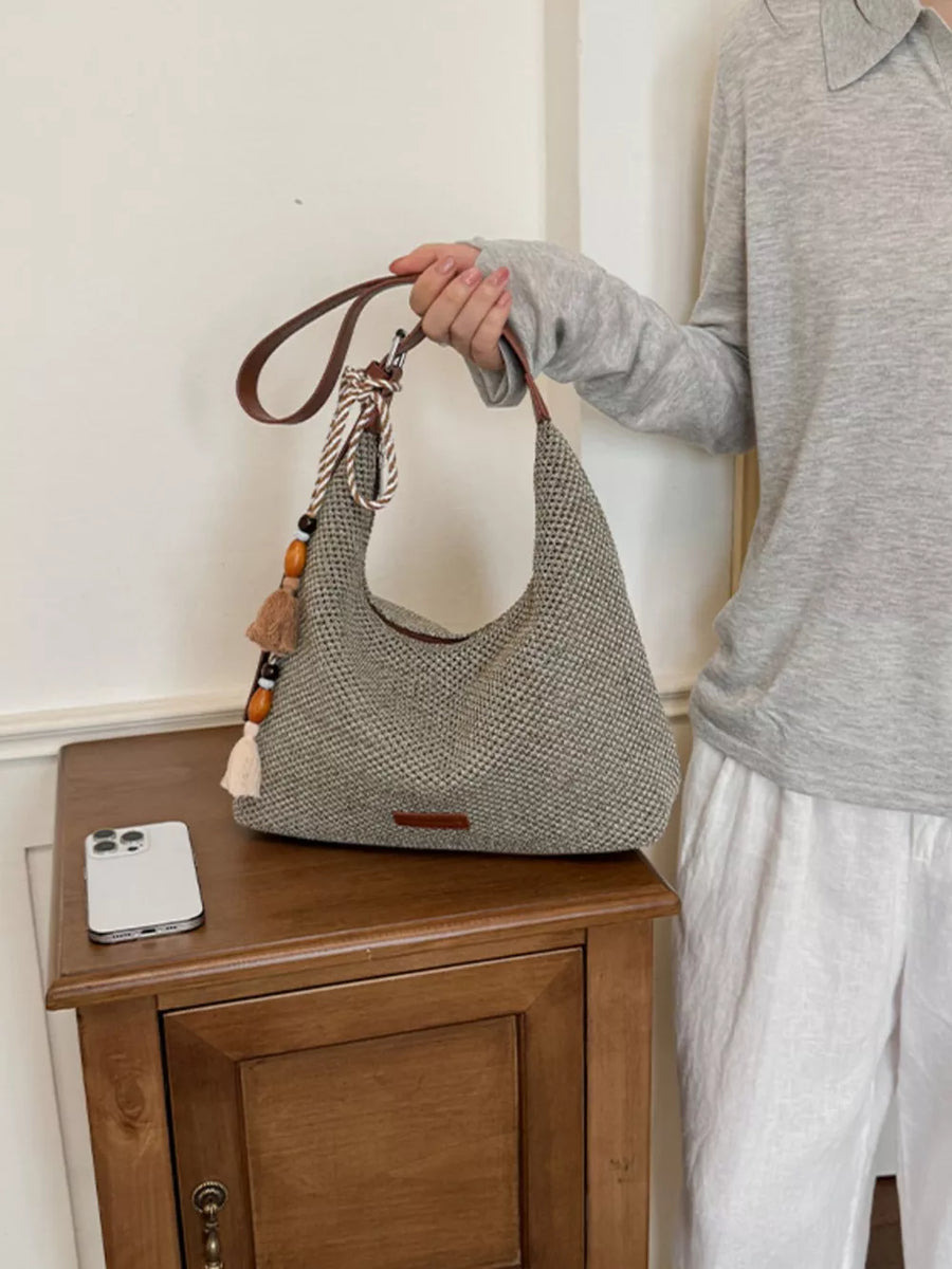 Sky Blue Tassel Woven Shoulder Bag