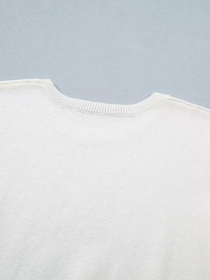 White acrylic sweater with crew neck and ribbed trim