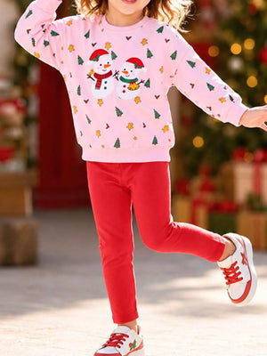 light pink sweatshirt with christmas print and crew neck