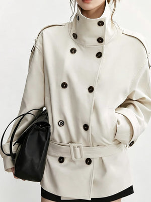 trench coat in ivory featuring double-breasted and regular fit