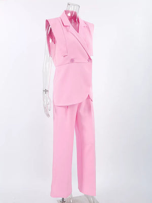 modern two-piece set in Pink with notch lapel