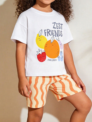 Cheerful toddler graphic tee and shorts set in cotton.